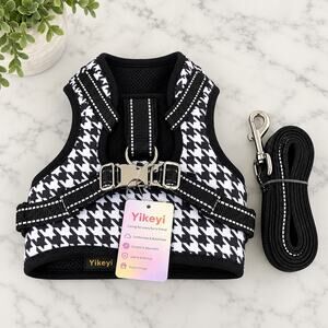Yikeyi No Pull Dog Harness & Leash Set Large Black White Houndstooth New